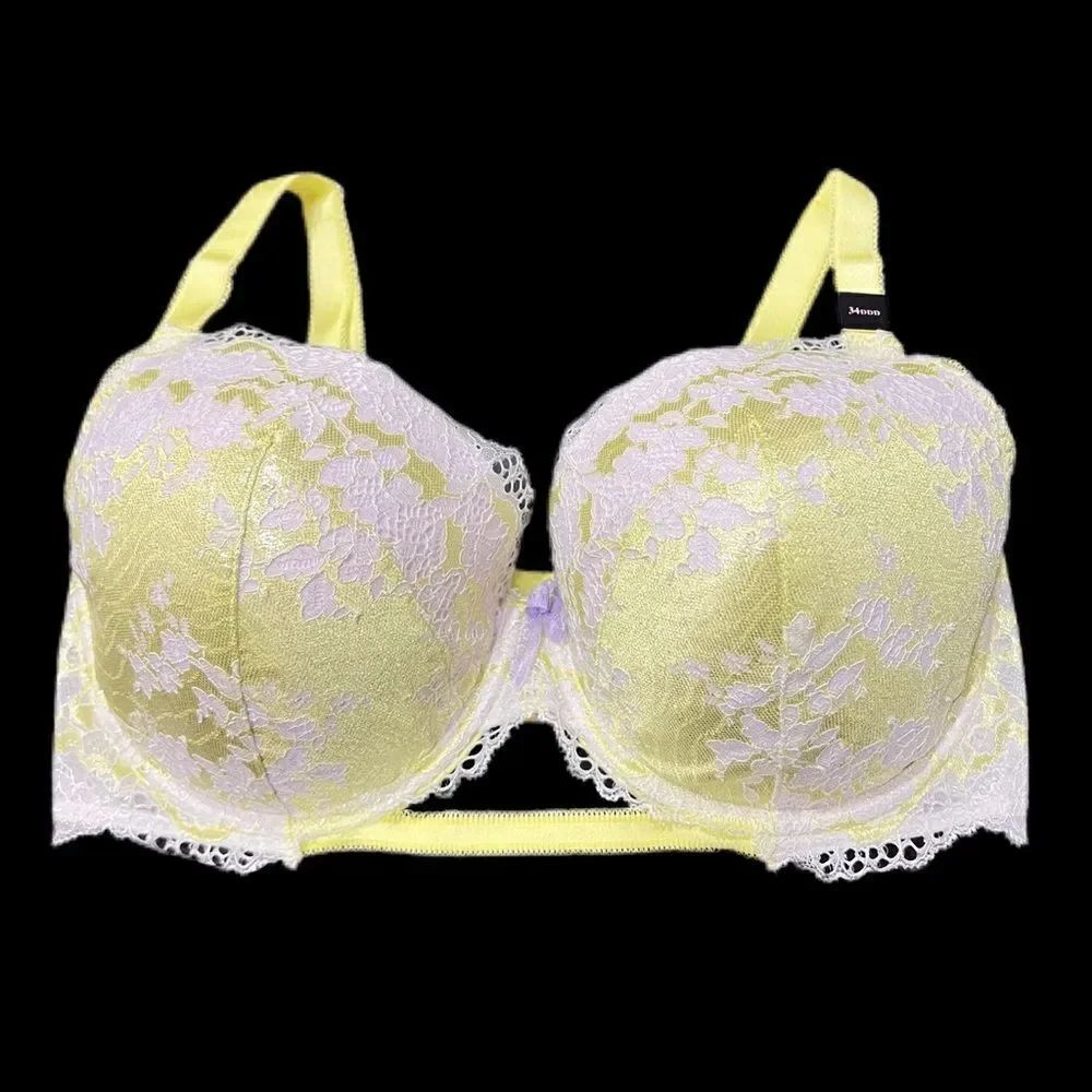 Victorias Secret Dream Angels Lined Demi Metallic Lace bra lime